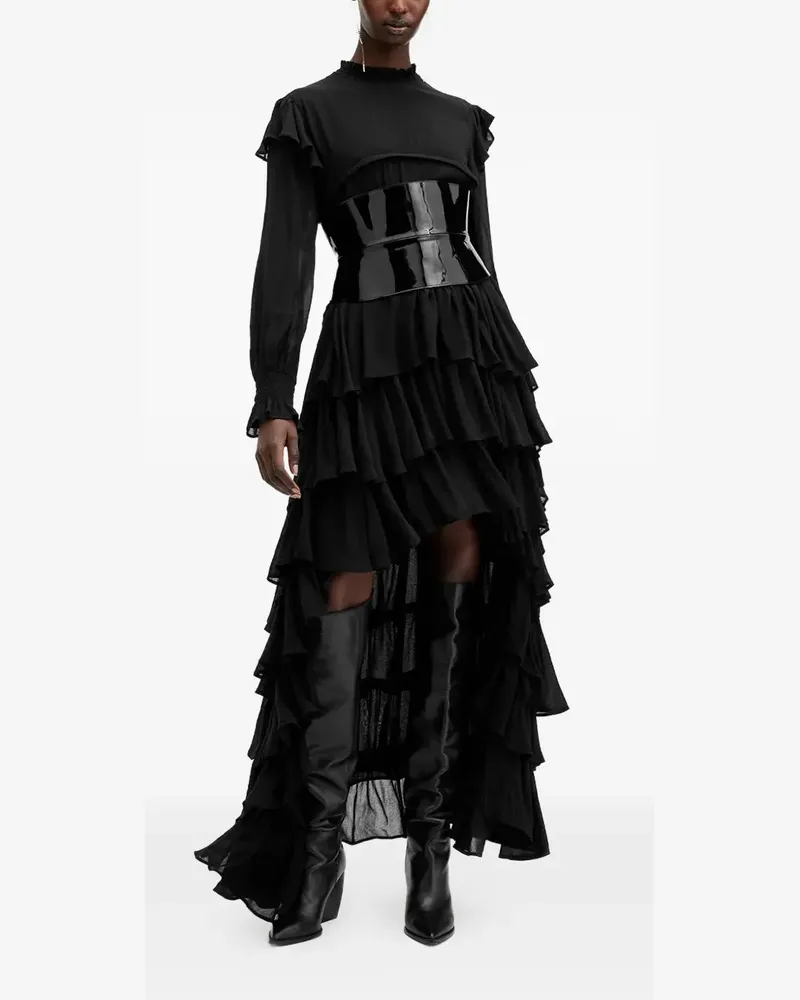 AllSaints Asymmetrisches Cavarly Kleid mit Rüschen - Schwarz Schwarz