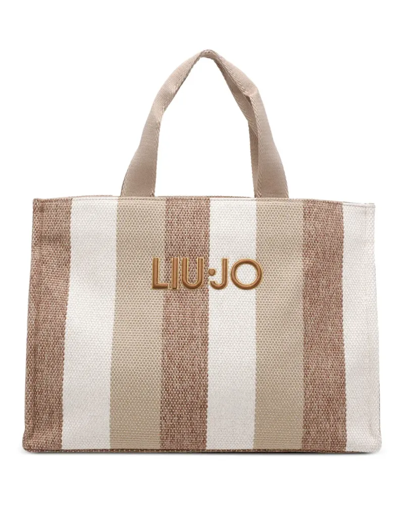 Liu Jo logo-embroidered striped tote bag - Weiß Weiß