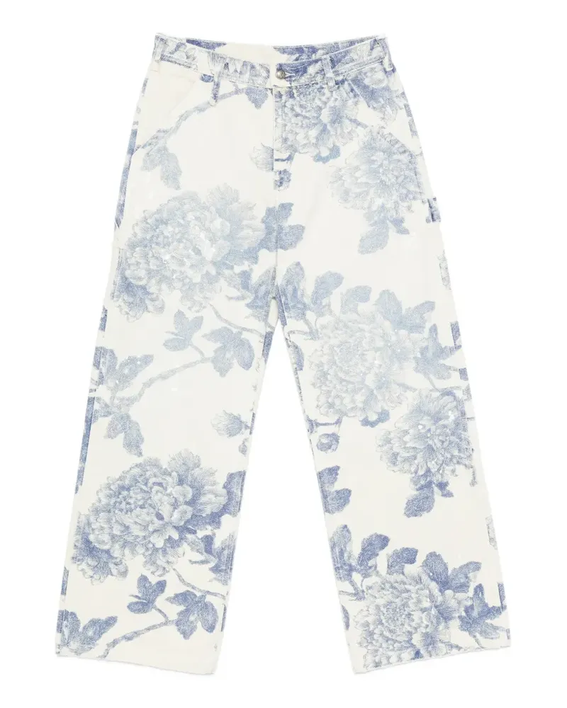 R13 Jeans mit Blumenprint und Gürtelschlaufe - Weiß Weiß