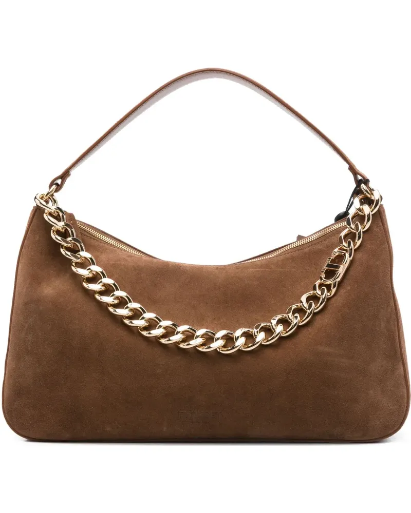 Twin-Set Liliane Schultertasche aus Wildleder mit Kettenverzierung - Braun Braun
