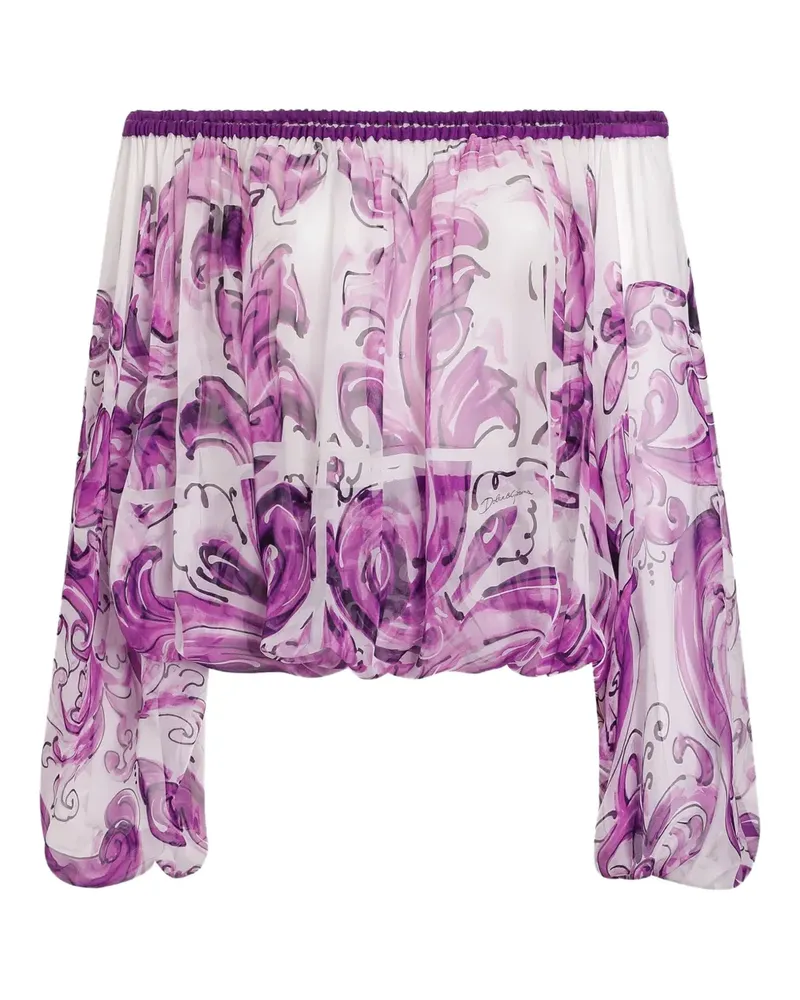 Dolce & Gabbana Bluse aus Seide mit grafischem Print - Weiß Weiß