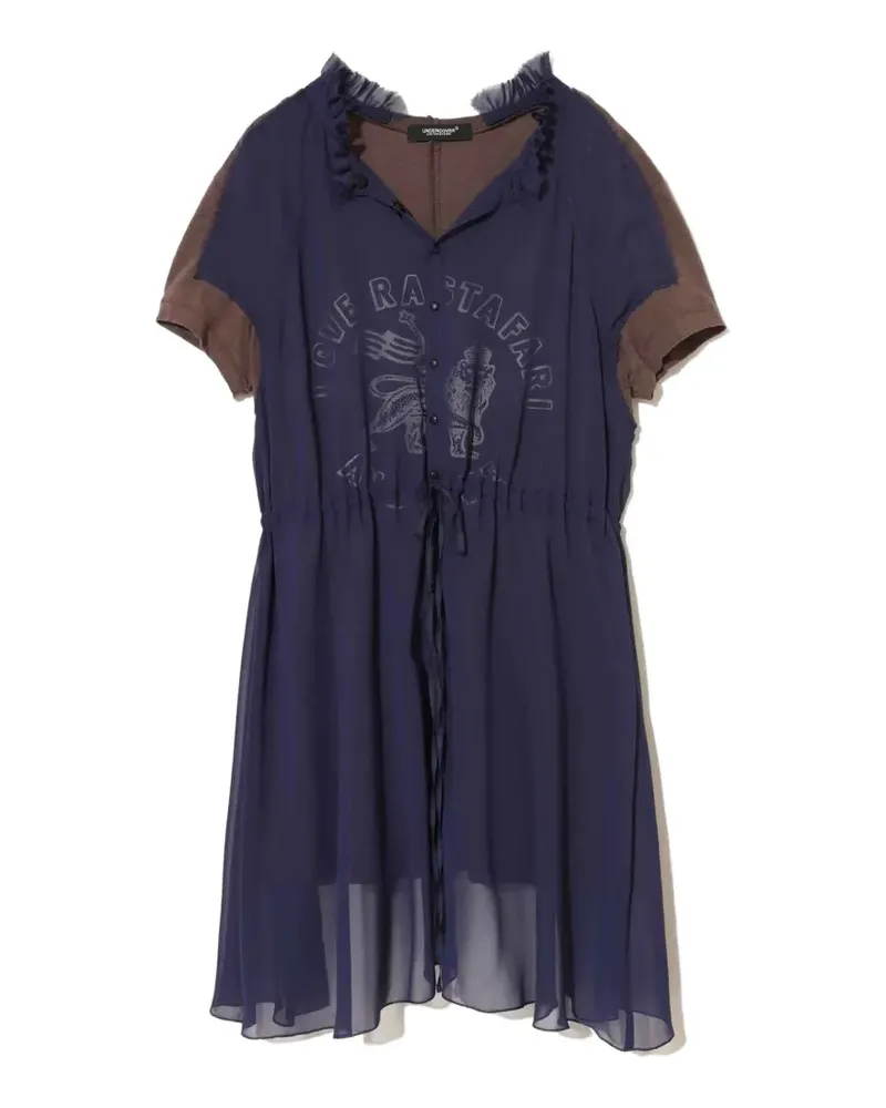 Undercover ruffled-trim graphic-print midi dress - Blau Blau