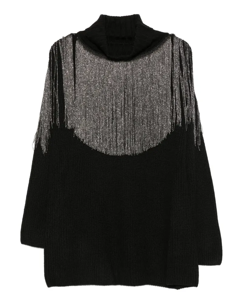 Pinko Rollkragenpullover mit Fransen - Schwarz Schwarz