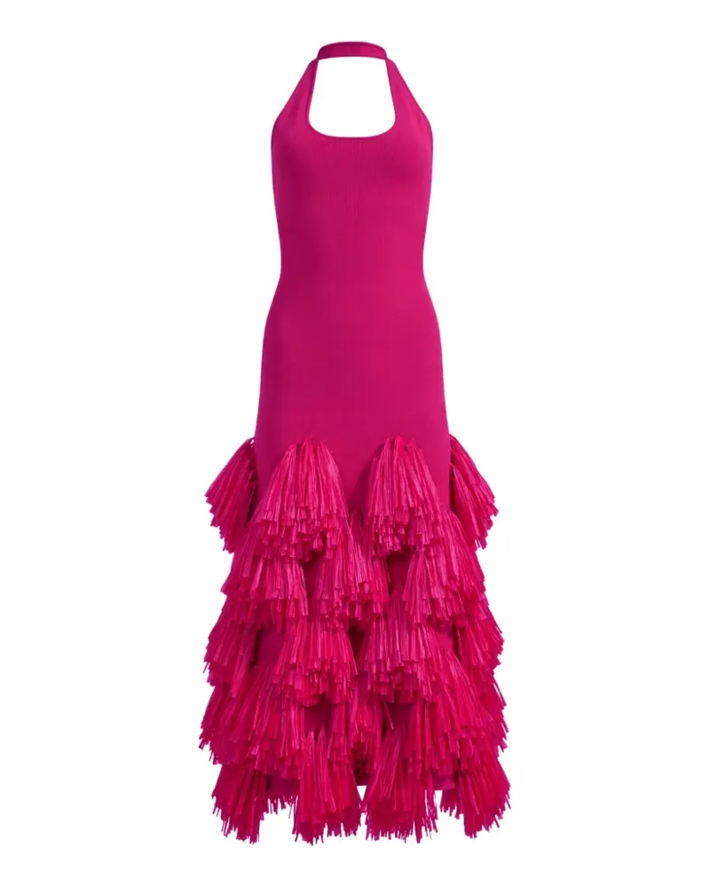 Aje. Elva Midikleid aus Raffiabast - Rosa Rosa