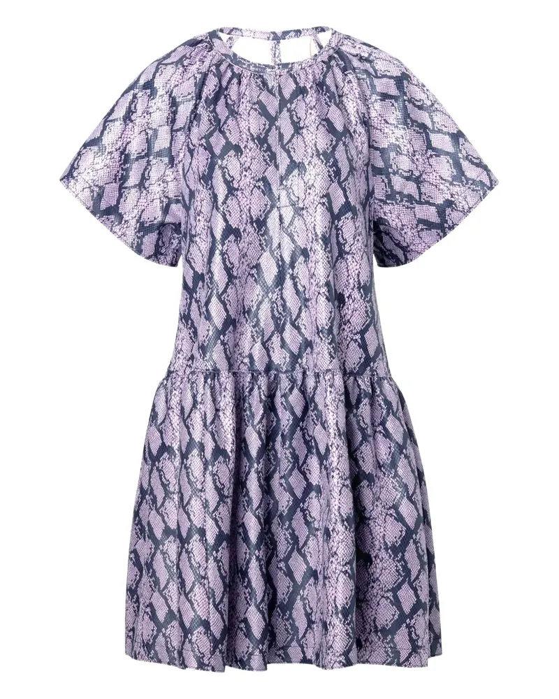 STAND Gestuftes Kaitlyn Minikleid mit Schlangen-Print - Violett Violett