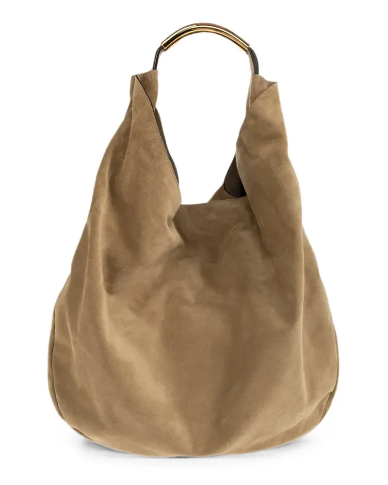 Moschino Handle Me Schultertasche aus Wildleder - Nude Nude