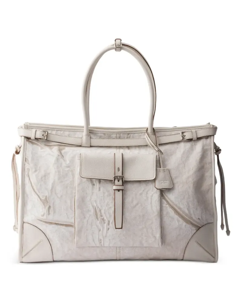 Prada Bonnie Tote Bag aus Leinen und Leder - Nude Nude