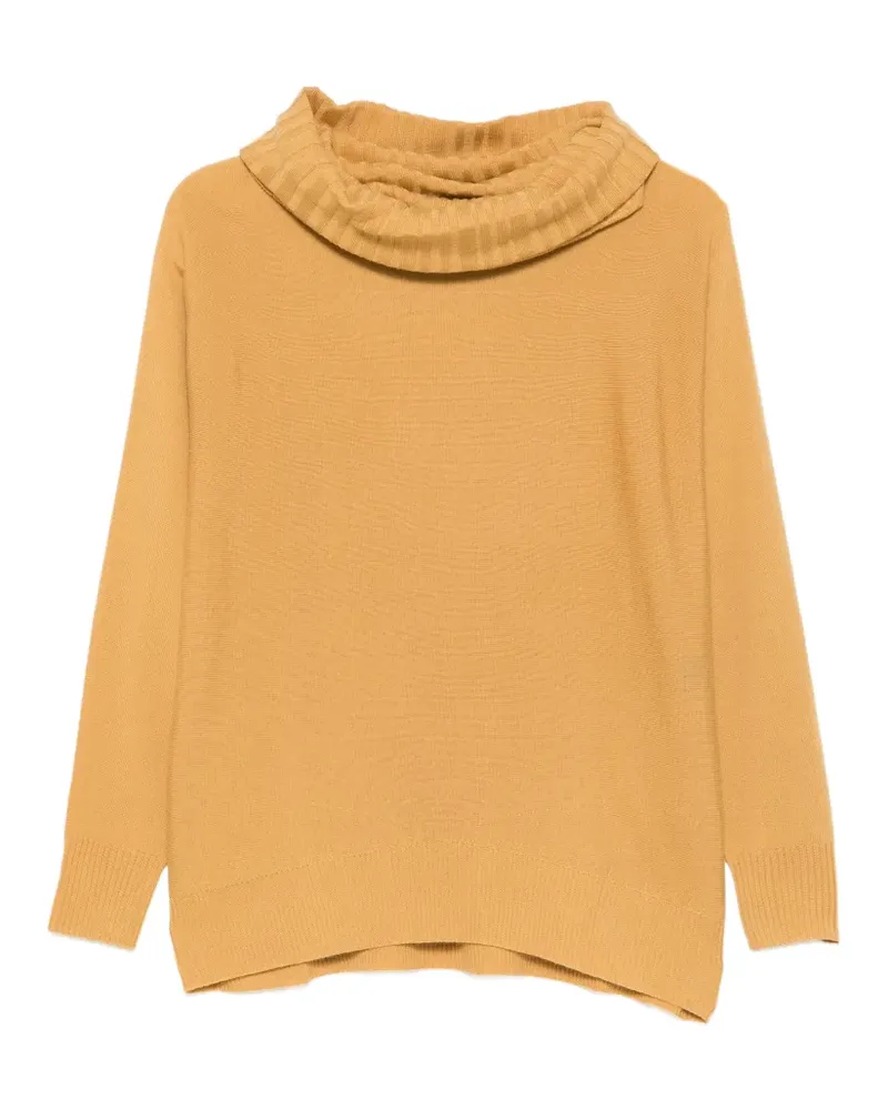 D.EXTERIOR Gerippter Pullover mit Wasserfallkragen - Gelb Gelb