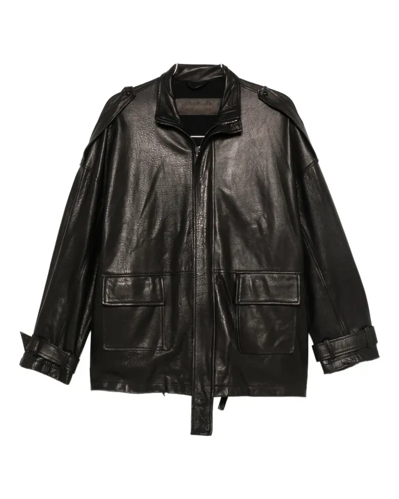 Giorgio Brato leather epaulette jacket - Schwarz Schwarz
