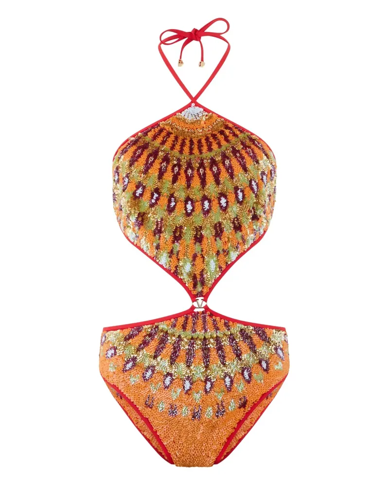 Valentino Garavani sequin-embellished swimsuit - Orange Orange