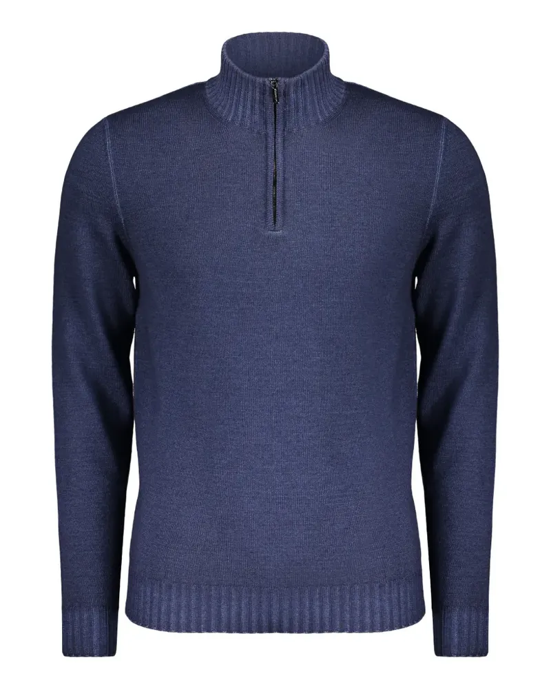 MOORER Pullover mit kurzem Reißverschluss - Blau Blau