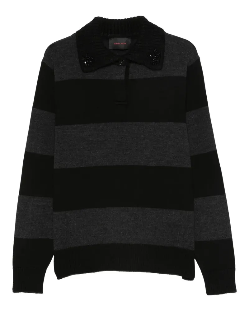 Simone Rocha Gestreifter Polo-Pullover - Schwarz Schwarz
