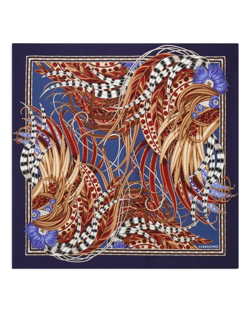 Ferragamo Rooster-print silk scarf - Blau Blau