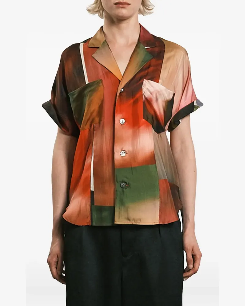TANAKA Bowlinghemd mit abstraktem Print - Rot Rot