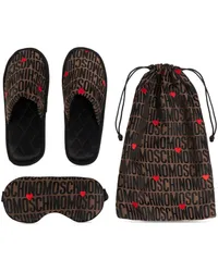 Moschino Set aus Slipper und Schlafmaske mit Logo Schwarz