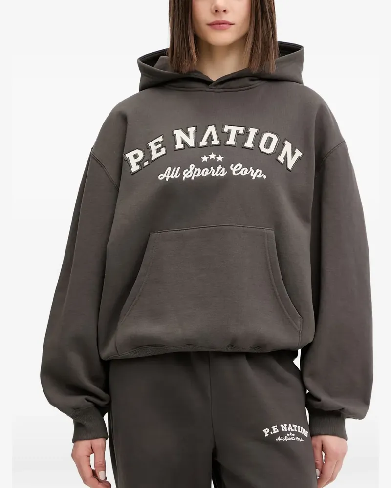 P.E. NATION logo-patch pouch-pocket hoodie - Grau Grau