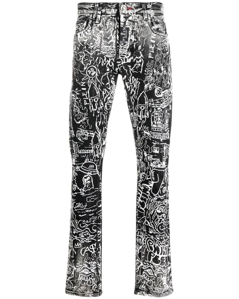 Philipp Plein Jeans mit grafischem Print - Grau Grau