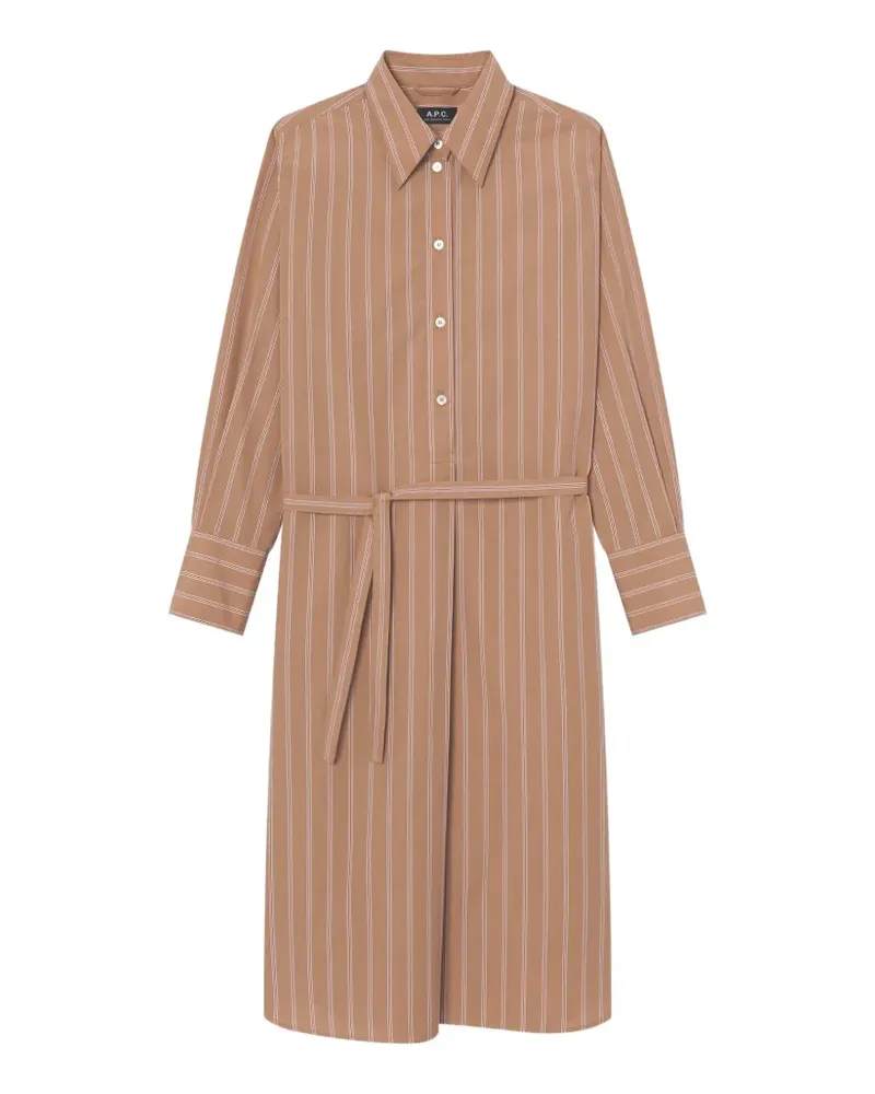 A.P.C. Gestreiftes Midikleid mit Gürtel - Nude Nude