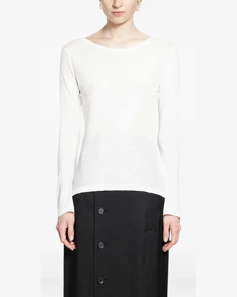 Yohji Yamamoto Langarmshirt mit rundem Ausschnitt - Weiß Weiß