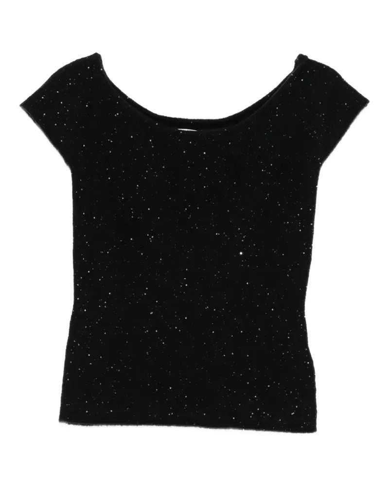 Liviana Conti Schulterfreies T-Shirt mit Pailletten - Schwarz Schwarz