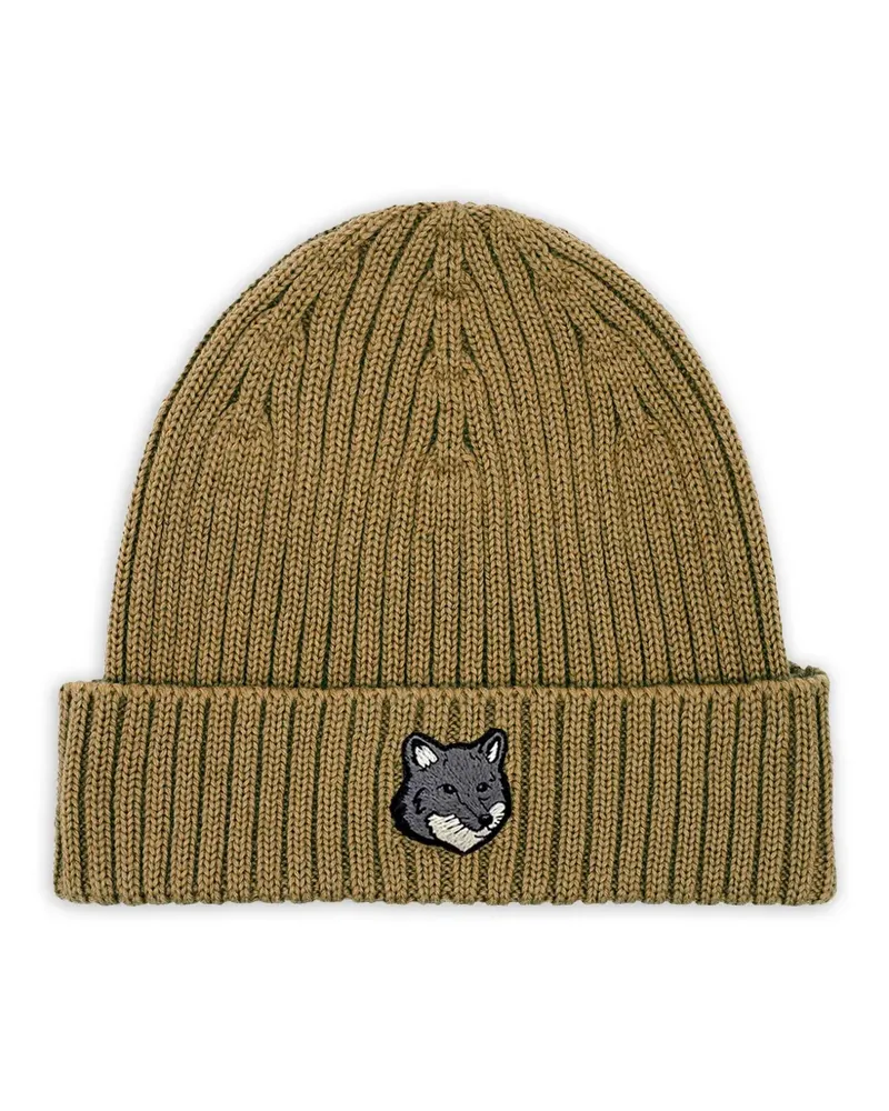 Kitsuné Gerippte Beanie mit Fuchskopf - Braun Braun