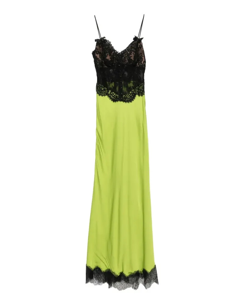 Self-Portrait Satin-Maxikleid mit Spitzeneinsätzen - Grün Grün