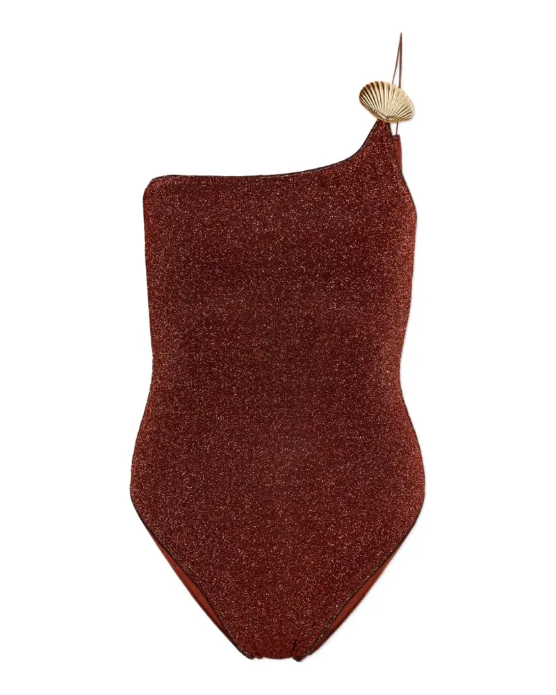 Oséree Lumière one-shoulder shell-detail swimsuit - Braun Braun
