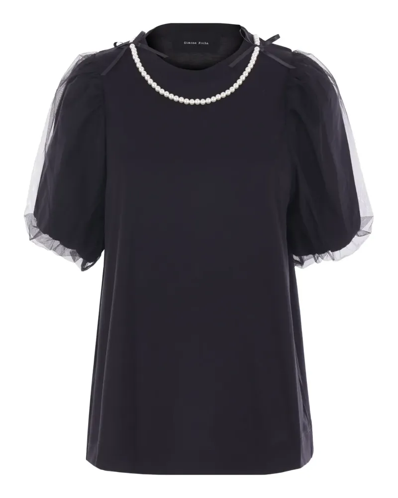Simone Rocha Puffärmel-T-Shirt mit Perlen - Schwarz Schwarz