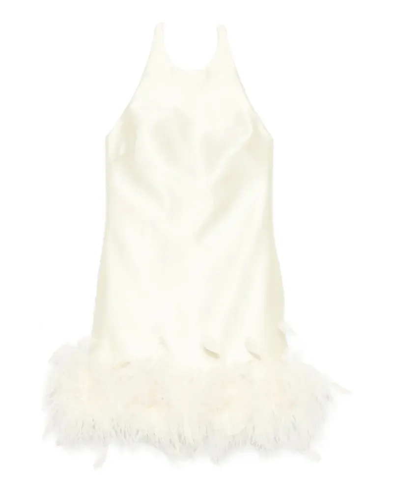 Self-Portrait feather-trim mini dress - Nude Nude