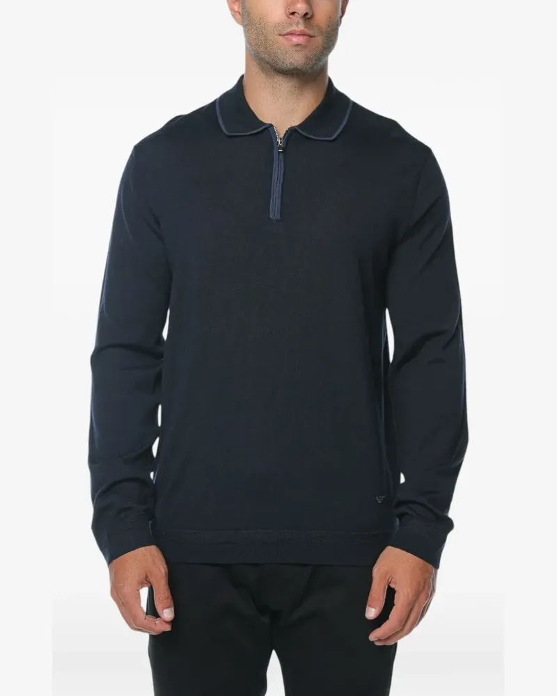Emporio Armani Travel Essential Pullover mit glattem Poloshirtkragen - Blau Blau