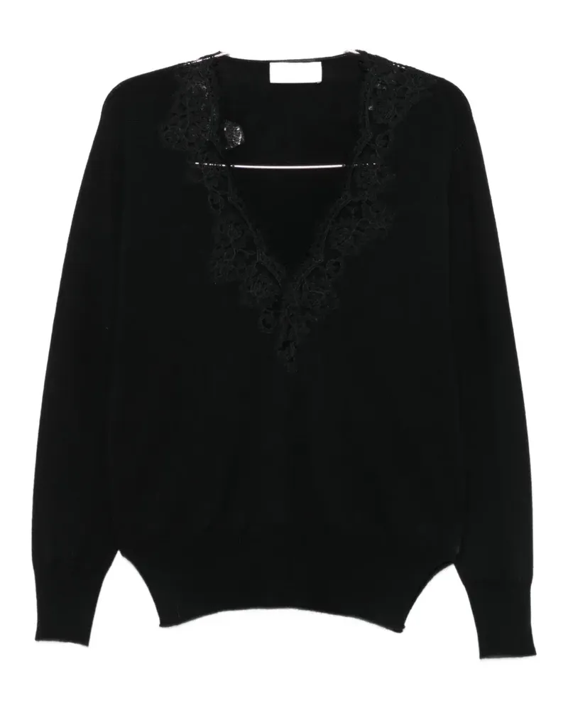 Ermanno Scervino lace-trim V-neck sweatshirt - Schwarz Schwarz