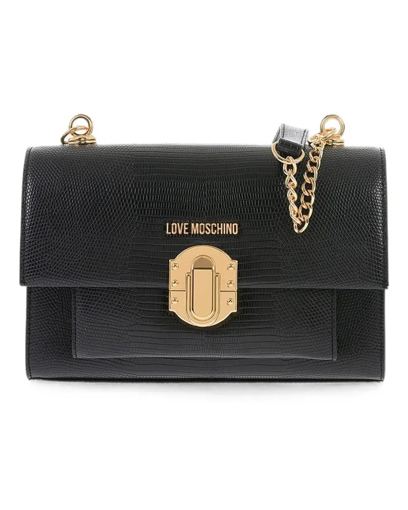 Moschino logo-plaque chain-link cross body bag - Schwarz Schwarz