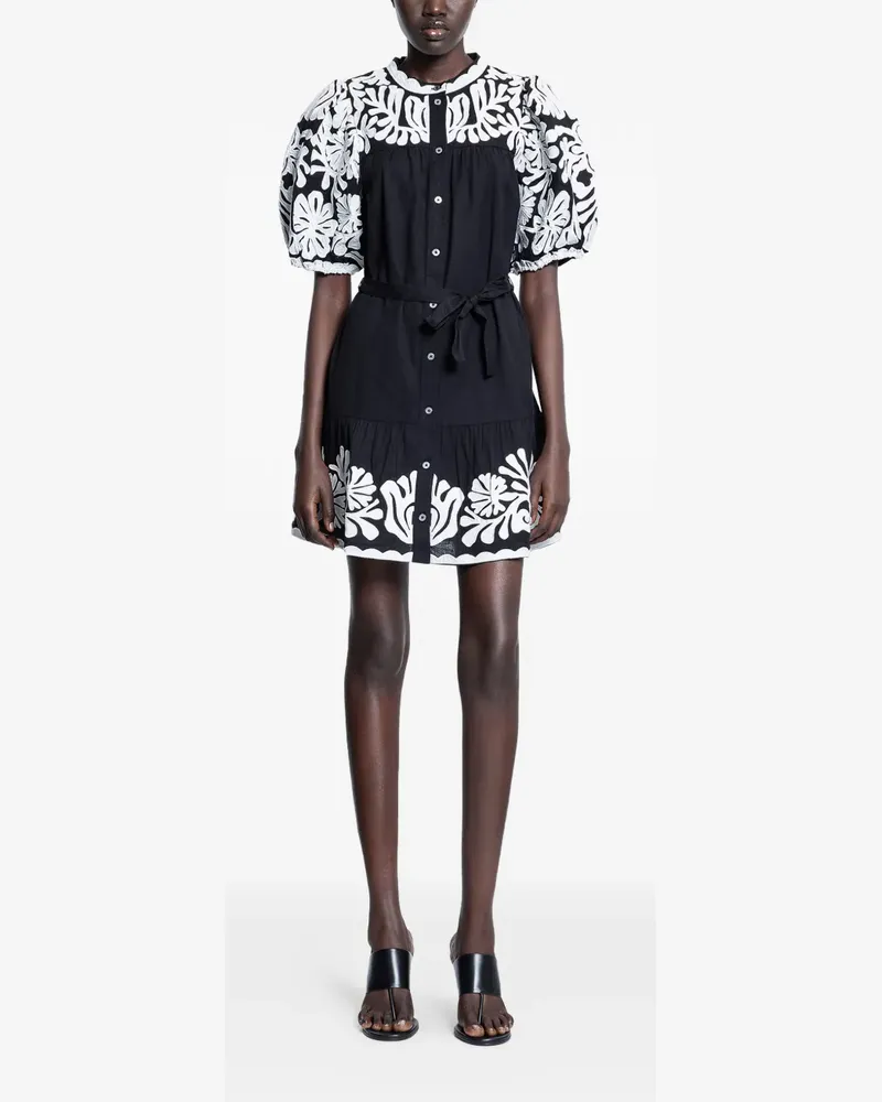 Sea floral embroidery mini dress - Schwarz Schwarz