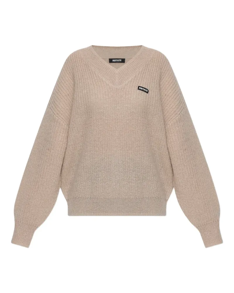 ROTATE Birger Christensen logo-patch V-neck sweater - Nude Nude