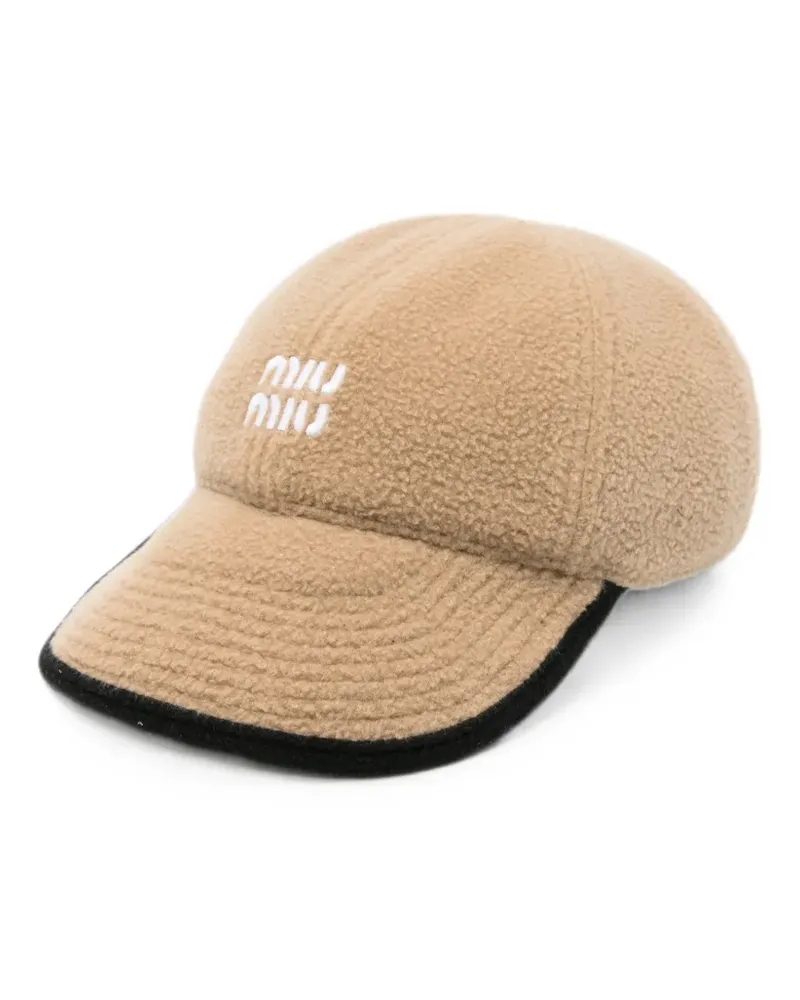 Miu Miu logo-embroidered camel hair baseball cap - Nude Nude