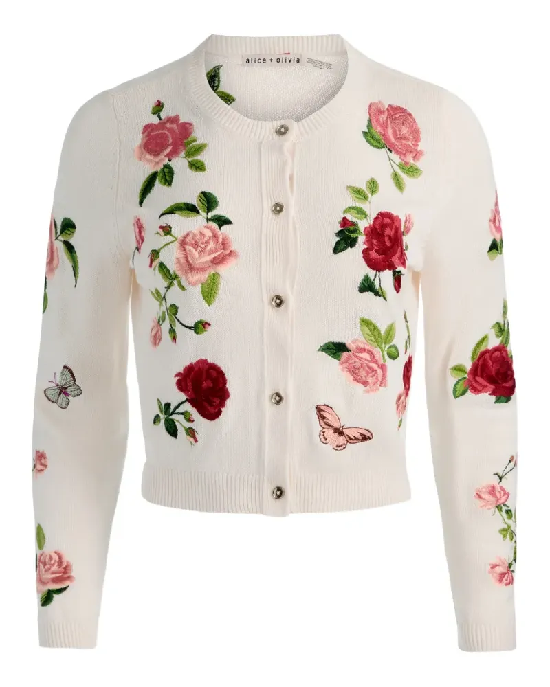 Alice + Olivia Dollie floral-embroidered cardigan - Nude Nude