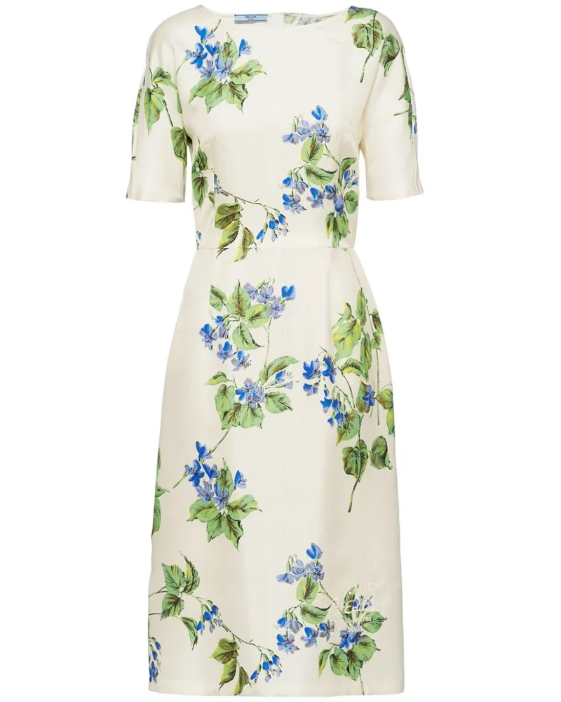 Prada Twill-Kleid mit Blumen-Print - Nude Nude