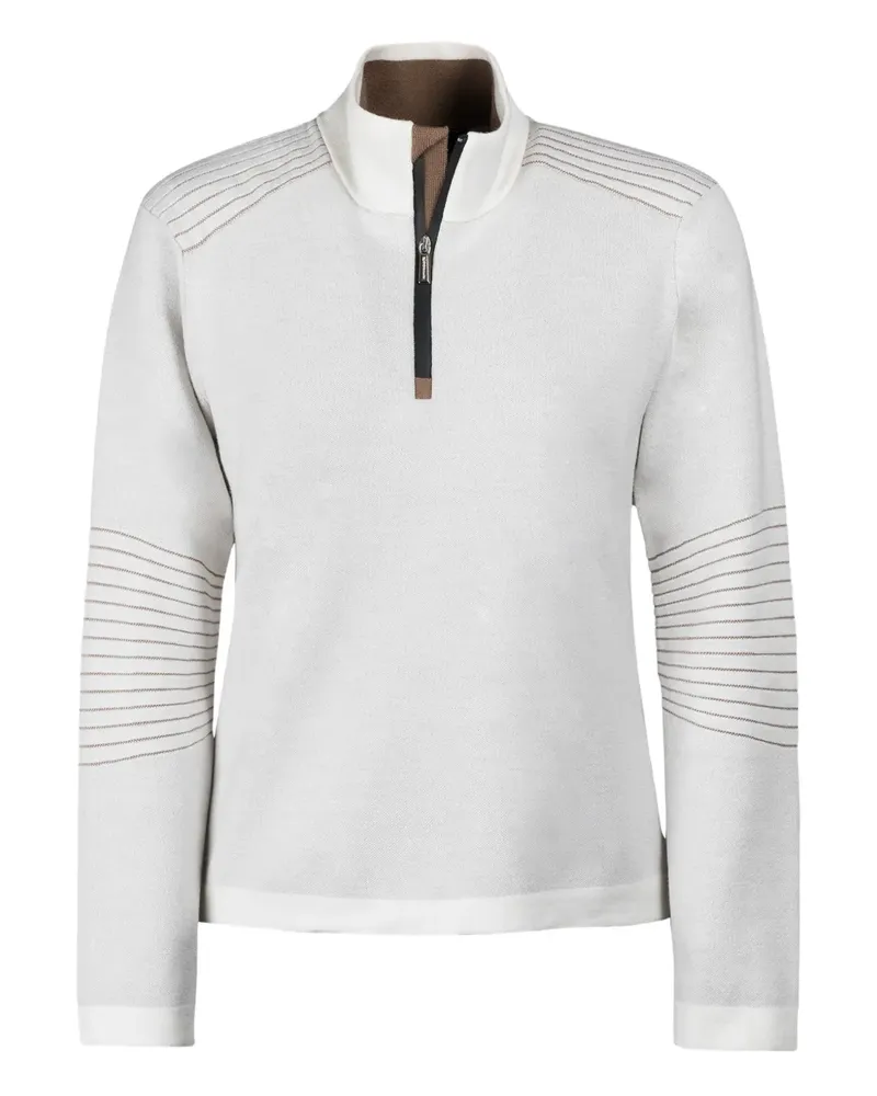 MOORER Stria Pullover mit kurzem Reißverschluss - Weiß Weiß