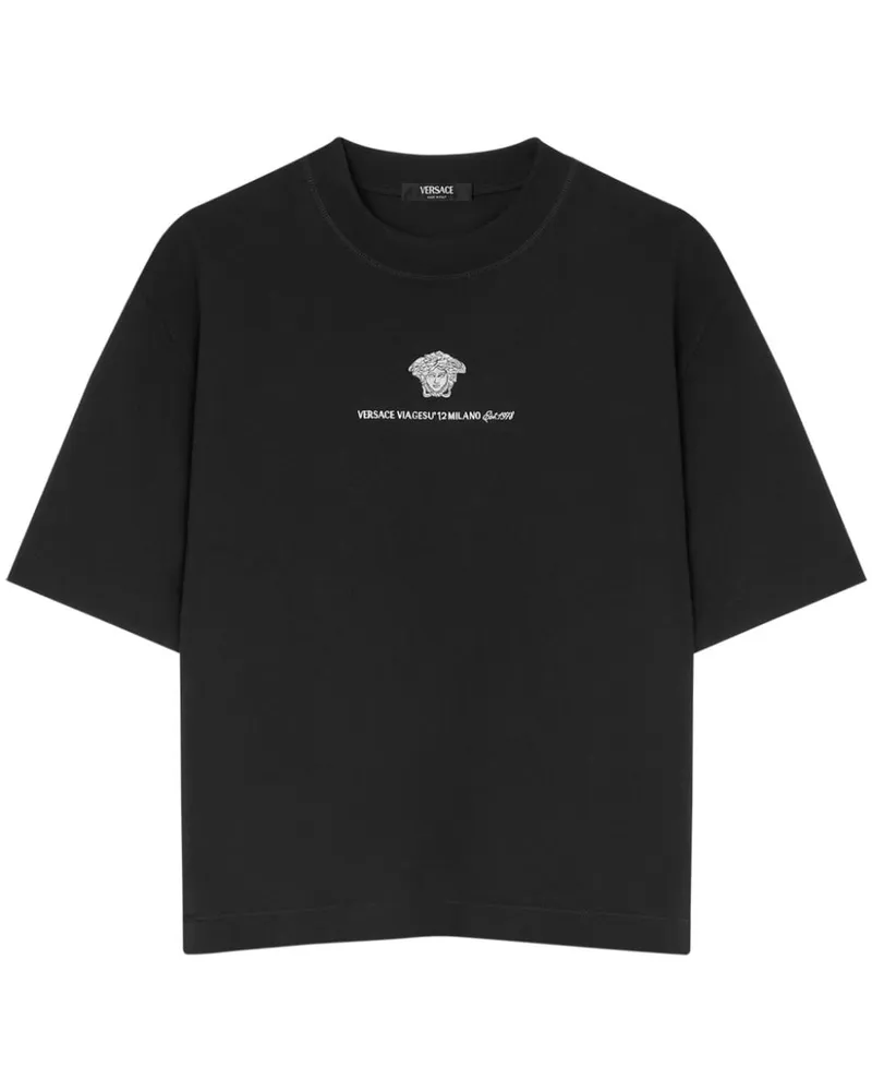 Versace Besticktes Medusa Milano T-Shirt - Schwarz Schwarz