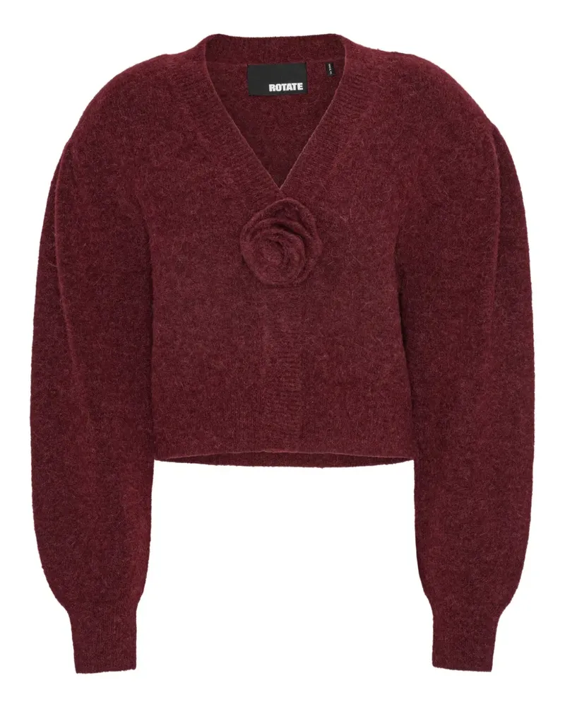 ROTATE Birger Christensen Puffärmel-Cardigan mit Rosendetail Rot