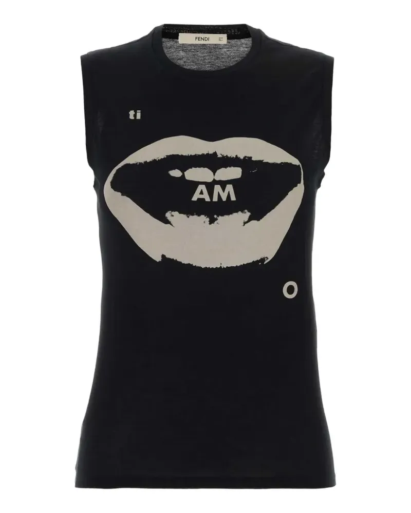 Fendi black jersey top with Ti Amo print - Schwarz Schwarz