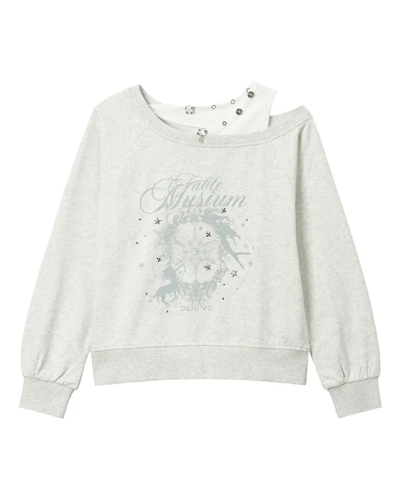 Musium Div. Pullover im Layering-Look mit grafischem Print - Grau Grau