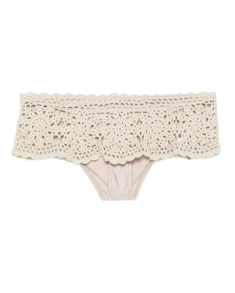 Frankies Bikinis Shelly crochet-knit ruffled bikini bottoms - Nude Nude