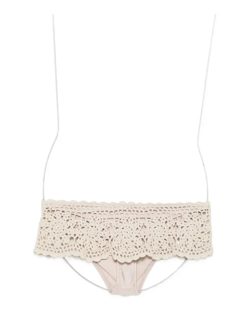 Frankies Bikinis Shelly crochet-knit ruffled bikini bottoms - Nude Nude