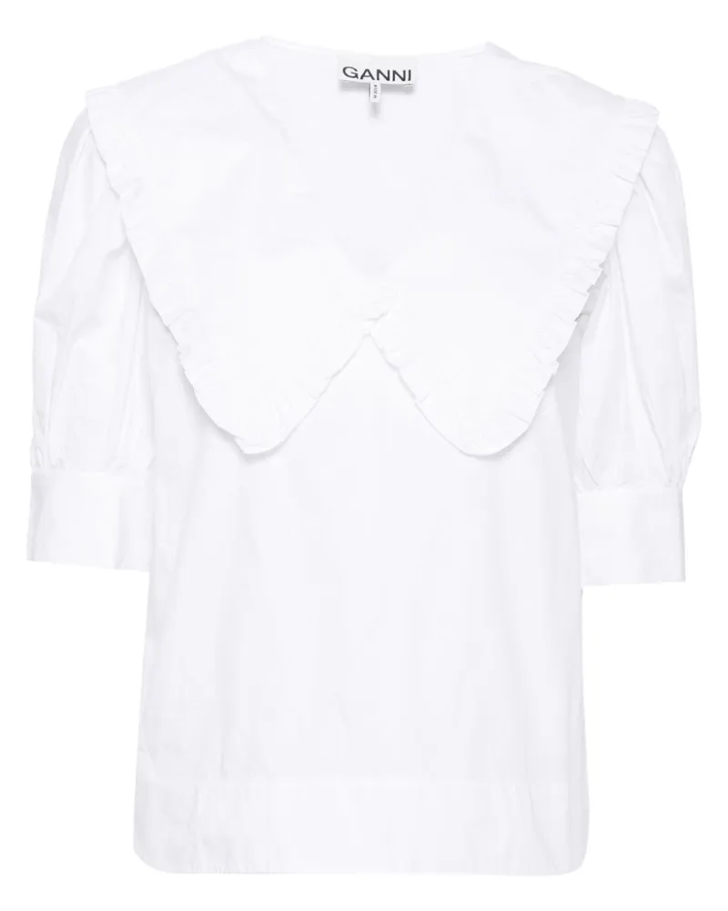 Ganni Bluse mit Rüschenborten - Weiß Weiß