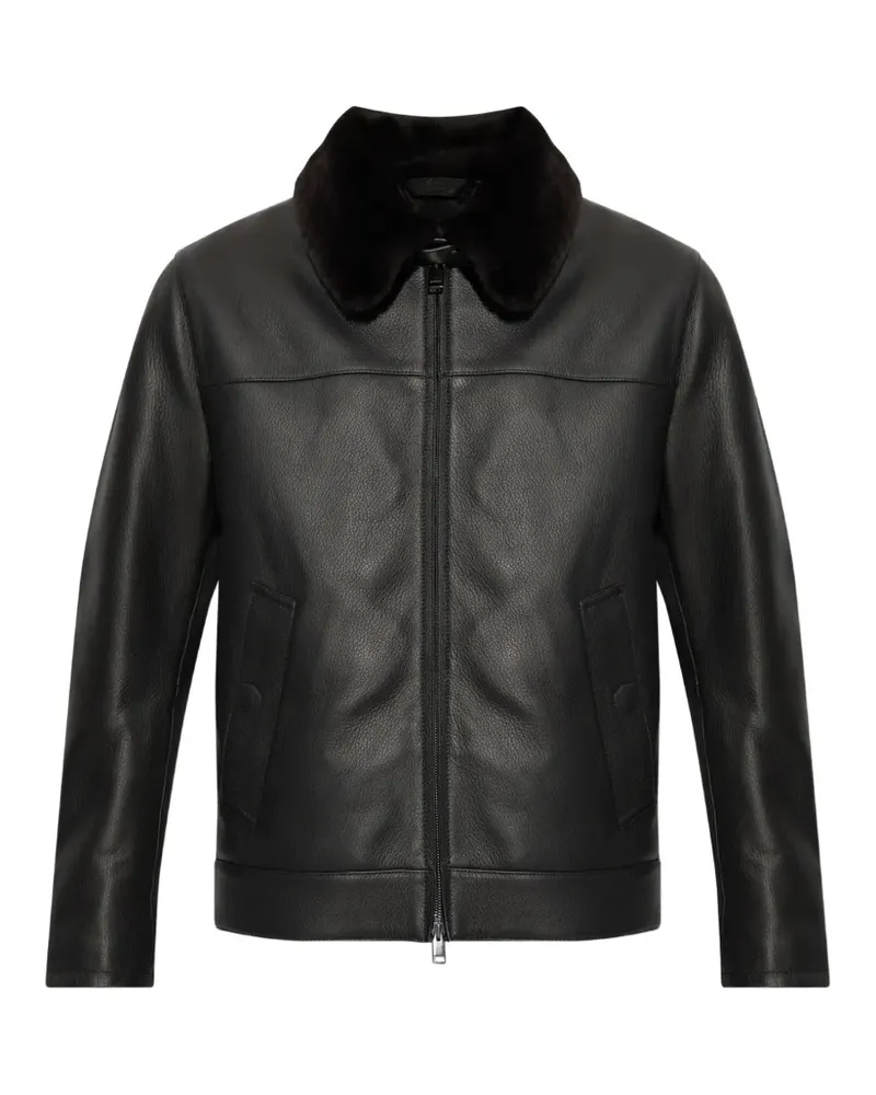 Brioni Lederjacke mit Kragen aus Faux Fur - Schwarz Schwarz