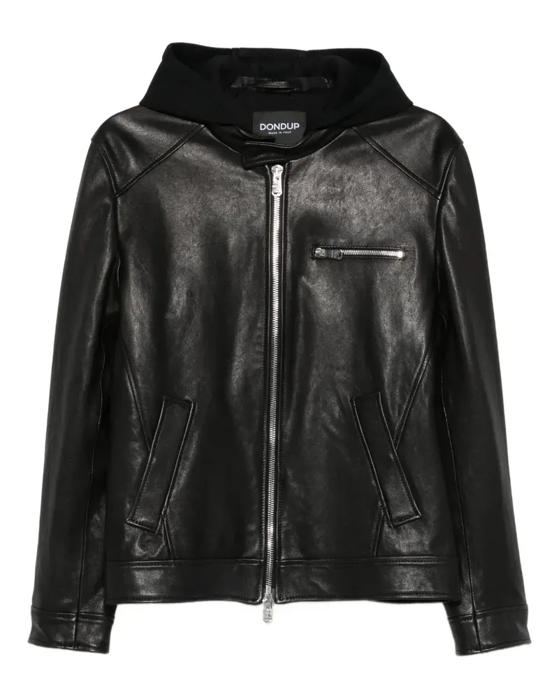 Dondup Lederjacke mit Kapuze - Schwarz Schwarz
