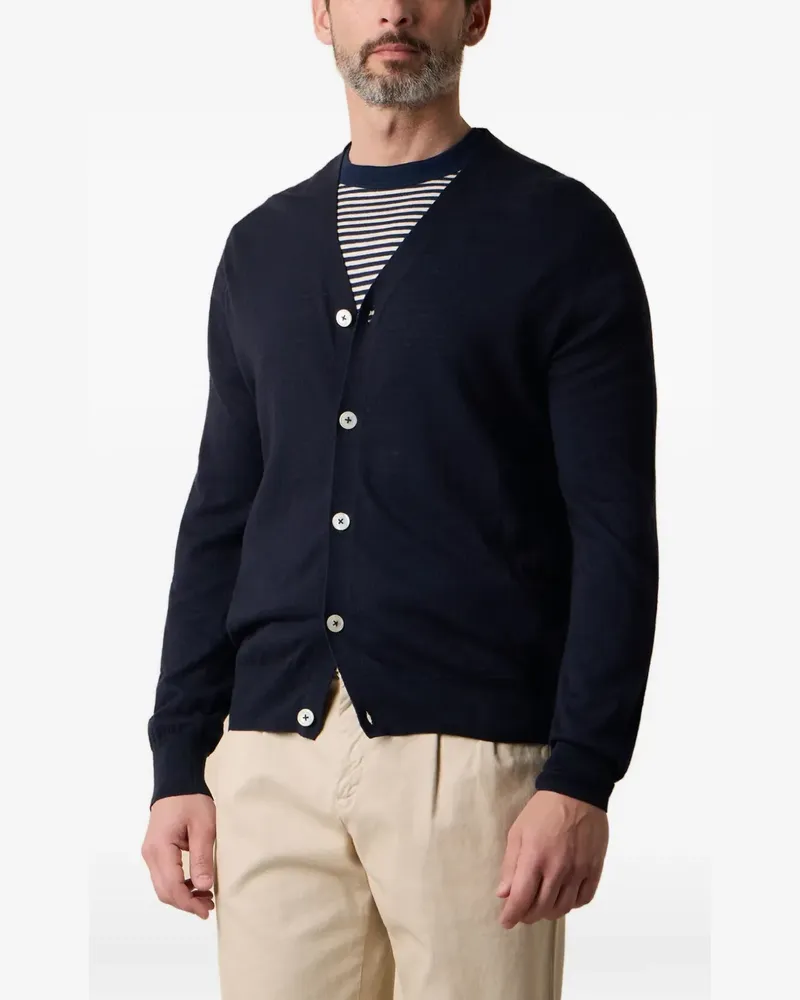 Brooks Brothers Gerippter Cardigan mit V-Ausschnitt - Blau Blau