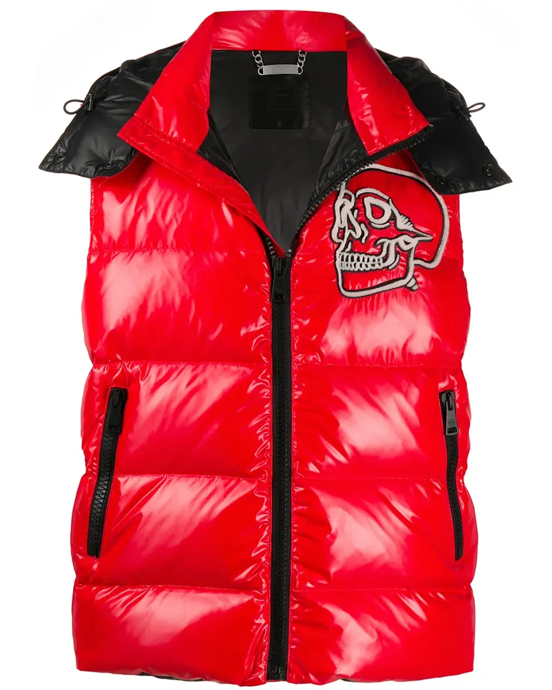 Philipp Plein Daunenweste mit Totenkopf - Rot Rot