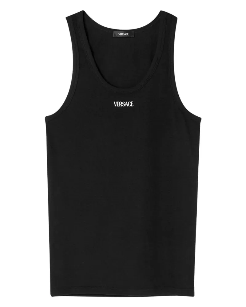 Versace Geripptes Trägershirt mit Logo - Schwarz Schwarz